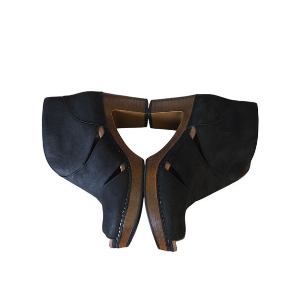Dansko Black Nubuck Platform Heeled Cut Out Peep Toe Booties Shoes EUC 8.5-9 - Picture 6 of 12